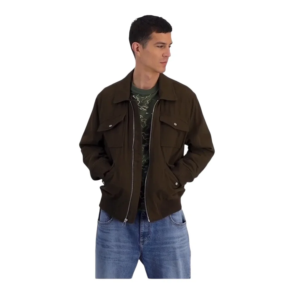 Mode of One Men Multi Pocket Bomber Jacket Zip Cotton‎ Insulated Dark Walnut XL